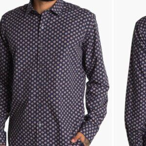 Bugatchi Printed Long Sleeve Woven Top,  new